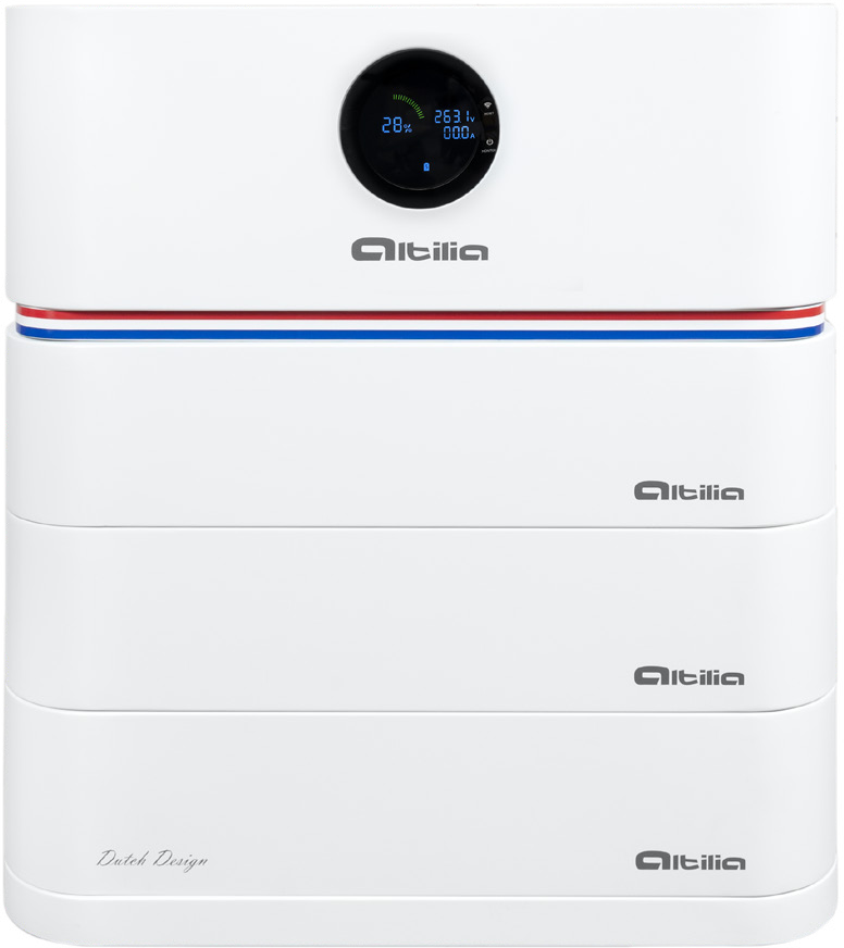 Altilia-thuisbatterij met rond display en drie batterijmodules