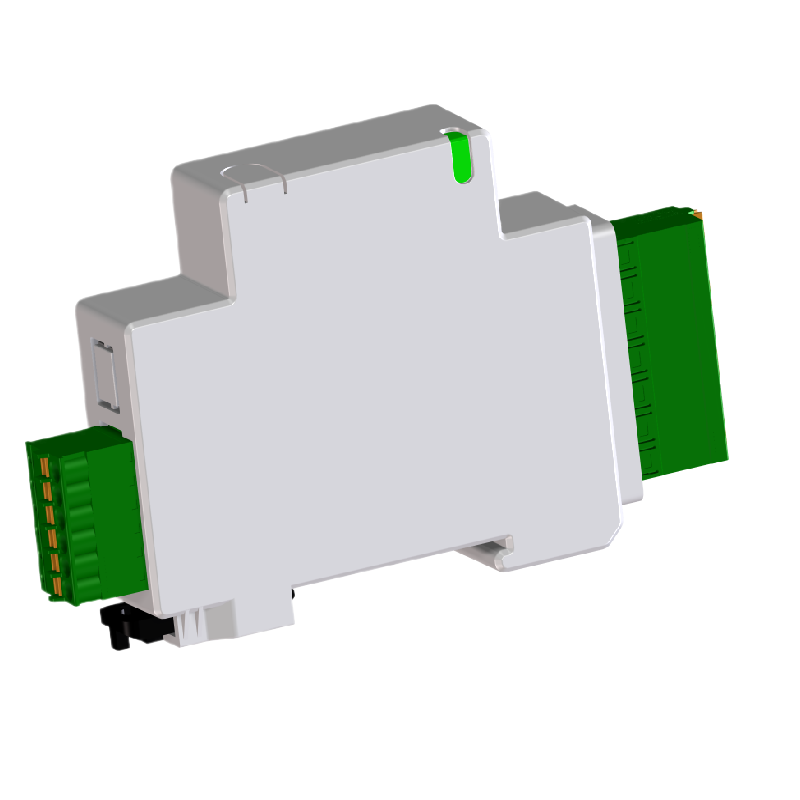 Achterkant van de Altilia kWh-meter met de klem voor de DIN-rail en de aansluitklemmen